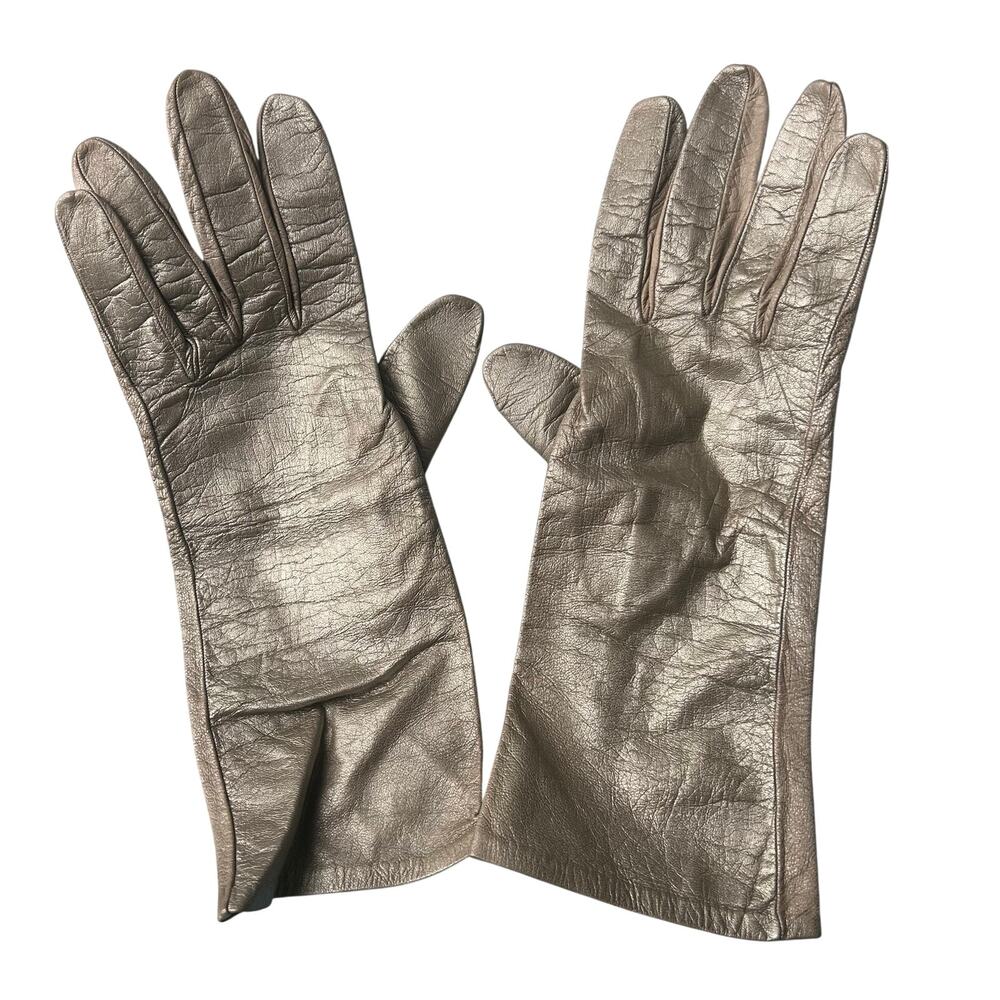 Vintage Charles Jourdan Metallic Goat Leather Gloves Made in France 7½ S/M